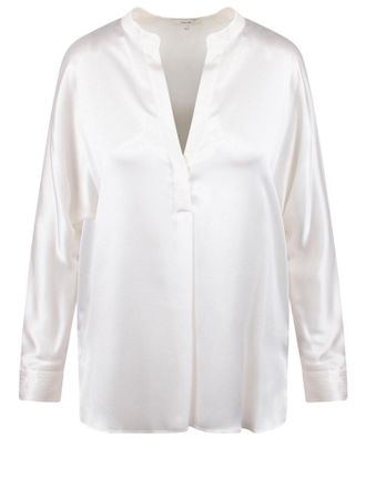 Vince Silk Shirt with V-Neck and Mandarin Collar