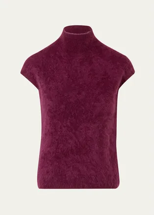 Akris Mock-Neck Cloud Cashmere Cap-Sleeve Sweater