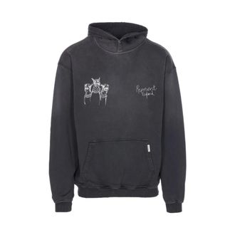 Represent Hoodies, male, Black, Size: XL Black Dog Print Sweatshirt with Kangaroo Pocket