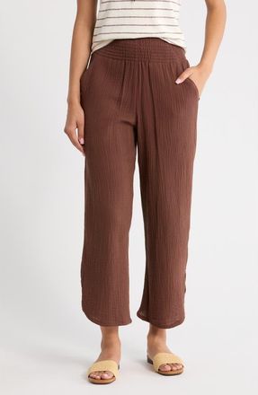 Marine Layer Cali Smocked Waist Double Cloth Pants in Shaved Chocolate at Nordstrom, Size X-Large