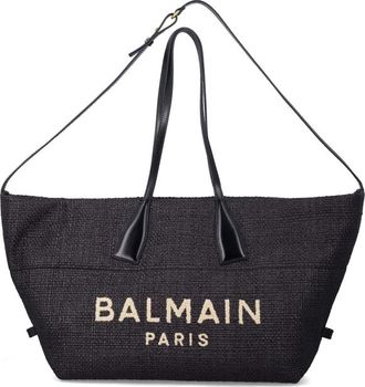 Balmain Track Tote Raffia Medium