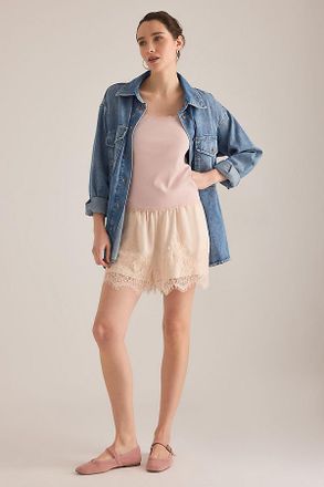 Maeve Lace-Trim Cap-Sleeve Shirt Top