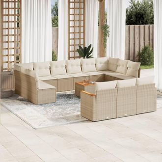 vidaXL Set Sof&aacute;s De Jard&iacute;n 14 Pzas Con Cojines Rat&aacute;n Sint&eacute;tico Beige Vidaxl