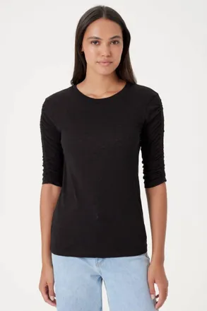 Goldie London Ruched Half Sleeve Crew Neck Tee In Black