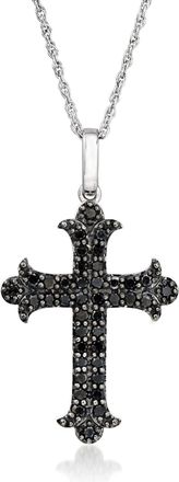Ross-Simons Black Diamond Cross Pendant Necklace in Sterling Silver