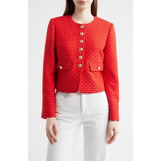 Elie Tahari The Marlena Metallic Tweed Jacket in Poppy Glow Tweed at Nordstrom, Size X-Large