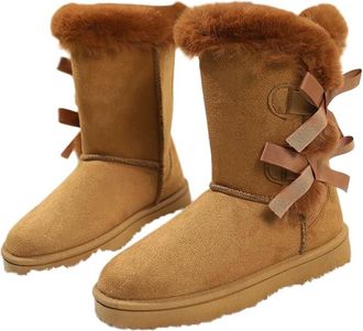 Generic NYSBH Winter Large Size Plus Velvet Comfortable Snow Boots Round Toe Bow Sexy Warm Casual Walking Boots Women