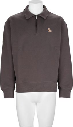 Maison Kitsun&eacute; Brown Half-Zip Fox Logo Cotton Sweatshirt