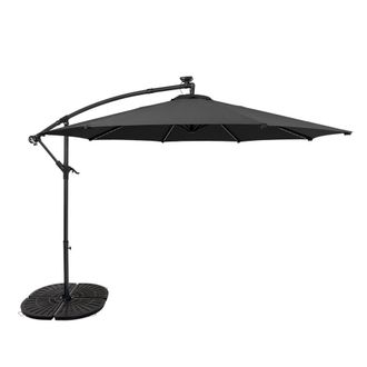 MonsterShop LED Cantilever Parasol 3m With Full Fan Base - Grey