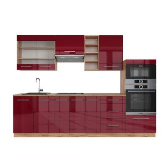 Vicco Mueble De Cocina Fame-line, Burdeos Brillo Intenso/roble Dorado, 280 Cm, Et Roble