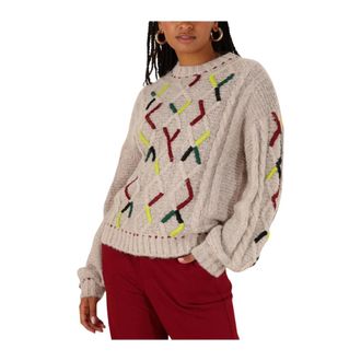 Pom Amsterdam Truien & Vesten, Dames, Veelkleurig, XL, Kabelroze Trui & Vest