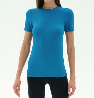 SPLITS59 Short Sleeve Crewneck Top In Stone Blue