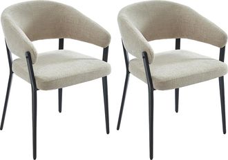 Vente-Unique Vente-unique - Sedia Con Braccioli In Tessuto E Metallo Nero Beige - Lotto Di 2 - Avrela