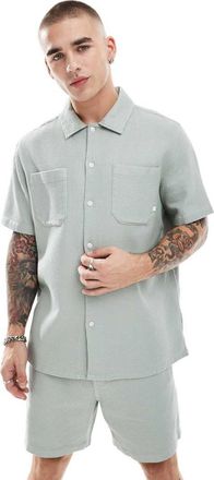 Farah Judson - Camicia a maniche corte testurizzata a nido dape verde salvia in coordinato