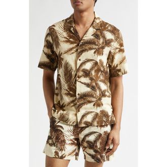 Moncler Cotton & Flax Camp Shirt in Beige at Nordstrom, Size Xx-Large