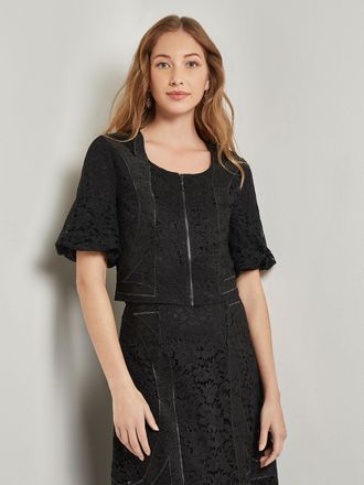 Misook Modern Fit Cropped Textural Woven Blouse
