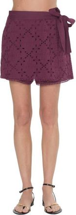 Ciebon Amani Embroidered Eyelet Wrap Skort in Plum at Nordstrom, Size X-Small