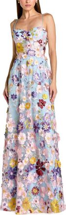 Mac Duggal Spaghetti Strap Floral Embroidered A-Line Gown in Powder Blue Multi at Nordstrom, Size 10