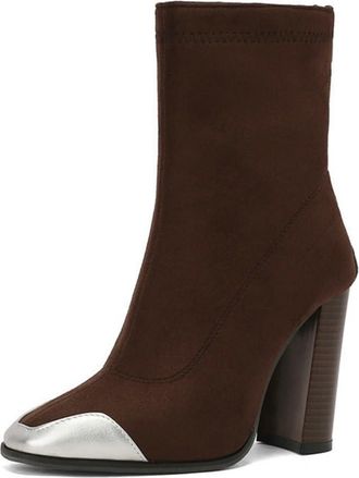 Generic Womens Chelsea Ankle Boots with Square Toe and Chunky Heel,Perfect for Office and Everyday,Brown,1.5 UK