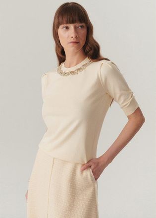 Exquise Jordyn Embellished Knit Blouse in Yellow at Nordstrom, Size Medium