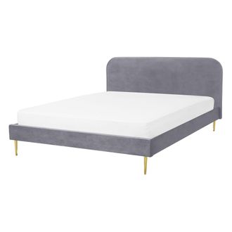 Beliani Beliani - Cama Con Somier De Terciopelo Gris Dorado 140 X 200 Cm Patas De Metal Flayat