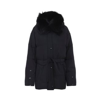 Yves Salomon Black Polyester Down Jacket-Donna