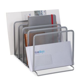 Relaxdays Relaxdays - 4 Organizadores De Oficina Dise&ntilde;o Malla, 5 Espacios, Bandeja Cartas Metal Sobremesa, 19 X 20,5 X 37,5 Cm, Plateado
