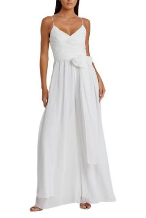 Mac Duggal Womens Flowy Faux Wrap Wide-Leg Jumpsuit in White at Nordstrom, Size X-Small