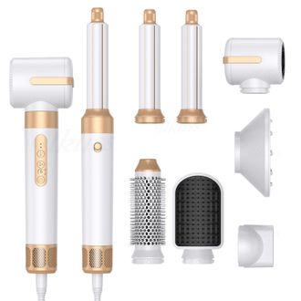 OEM Cepillo De Aire Caliente Con 7 Accesorios, 7 En 1, Secador De Pelo, Cepillo T&eacute;rmico Para Alisar Y Rizar, Edici&oacute;n Blanco/dorado