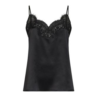 Co Zijden camisole met kanten afwerking - Dames - Tops - Zwart - Maat: L Zijde