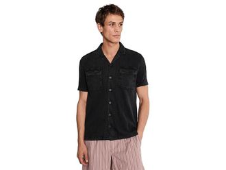 John Varvatos Amadora Camp Collar Shirt Mens Clothing Black : 2XL, Cotton