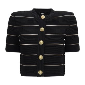 Balmain Cardigan de Botones y Manga Corta - Knitwear - Mujer - Negro - M