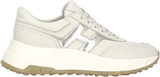 Hogan Beige Smooth Leather Sneakers with Rolled Silver Logo