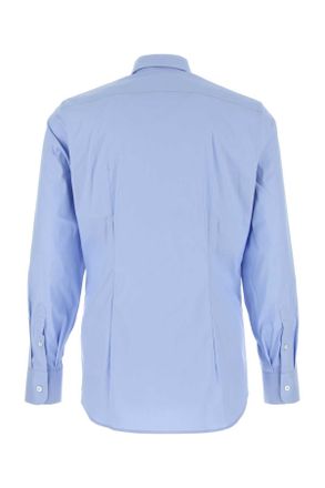 Prada Mens Light Blue Stretch Poplin Shirt Cielo Camicie