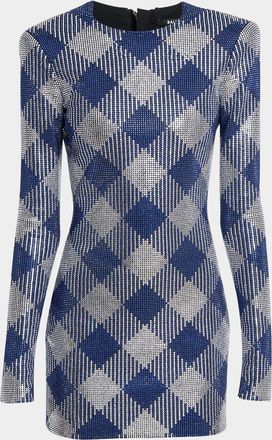 Balmain Long-Sleeve Diamond Rhinestone Mini Dress