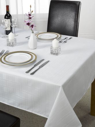 Emma Barclay Chequers - Jacquard Table Cloth in White - 70x108 (178x274cm) - Emma Barclay | TJ Hughes