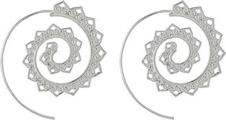 Generic Spiral Circles Round Dangle Earrings Drop Jagged Hoops Swirl Maze Tribal Dangling Beaded Charms Jewelry,Silver Color Attractive Design