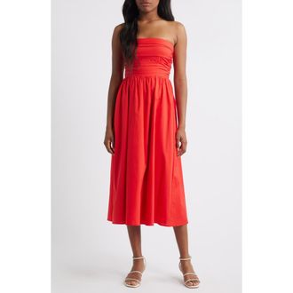 Wayf x Styled by COCO! Sammie Pleat Strapless Stretch Cotton Sundress in Red at Nordstrom Rack, Size X-Large