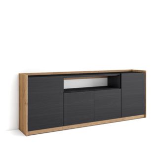 Skraut Home Skraut Home - Aparadores Para Sal&oacute;n, 207x37x80cm, 4 Puertas, Armario, Zapatero, Negro Y Roble