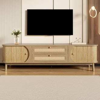 Merax Rattan TV Cabinet with Sliding Doors & Drawers in Natural