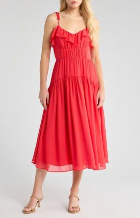 Socialite Ruffle Neckline Tiered Dress in Scarlett at Nordstrom, Size X-Small