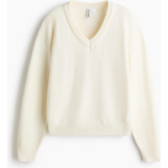 H&M V-neck Sweater in Cream at Nordstrom, Size Medium