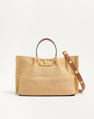 Valentino Garavani Borsa Shopping Media In Rafia Donna SELLERIA/NATURALE/ROUGE PUR UNI