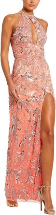 Mac Duggal High Neck Embellished Mesh Gown With Slit
