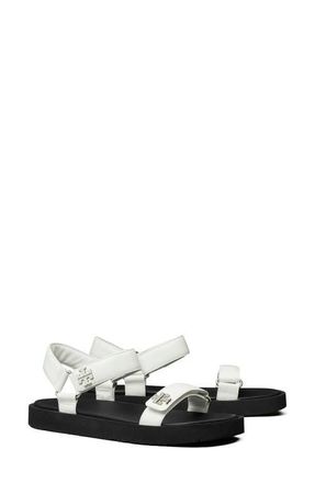 Tory Burch Kira Ankle Strap Sandal in Bianco/black/silver at Nordstrom, Size 10.5