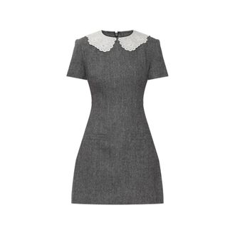 Self Portrait Herringbone Lace Collar Mini Dress