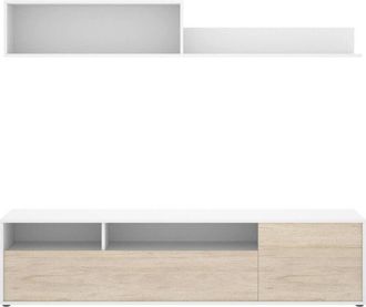 Dmora Dmora - Pared Equipada Gabberi, Composición de la sala de estar, Muebles de salón multiusos, Gabinete de tv, 180x35 h44 cm, Blanco y Roble