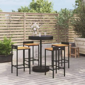 Berkfield Home 5 Piece Garden Bar Set Black Poly Rattan&Solid Wood Acacia