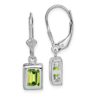 Diamond2Deal Sterling Silver Rhodium Plated 7x5 Emerald Cut Peridot Drop Dangle Earrings