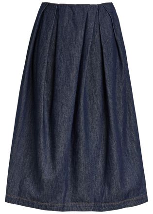 Dries Van Noten Sonista Inverted-pleat Washed Cotton Midi Skirt - Indigo - 38 (UK10 / S)